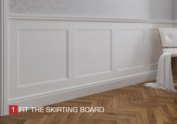 (MDF Wall Panelling Kit Installation Guide) Step 1 - Fit The Skirting Board