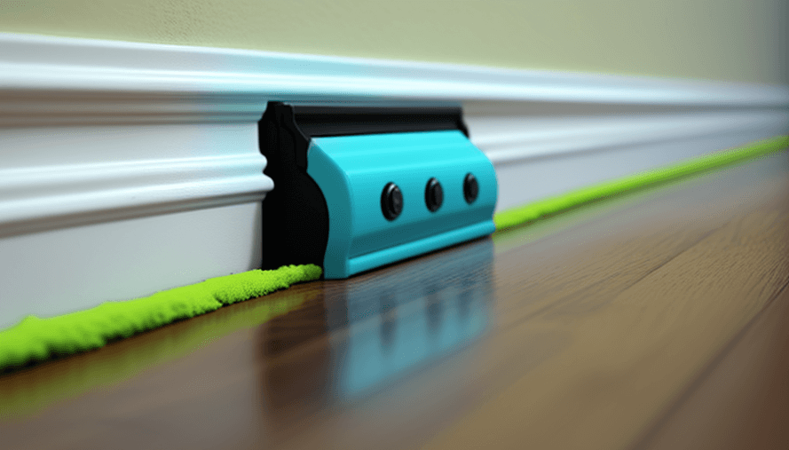 A blue cleaning tool for cleaning skirting boards