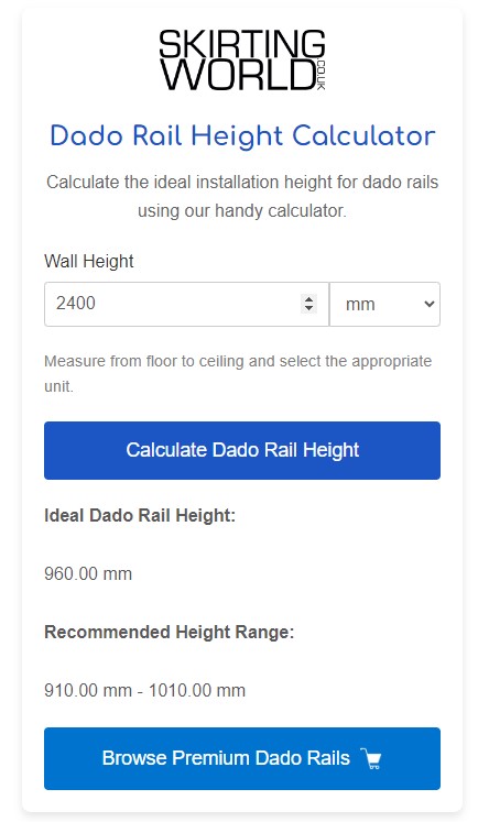 Dado Rail Height Calculator for Stair Height