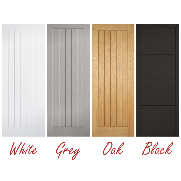 White, grey, oak and black internal doors