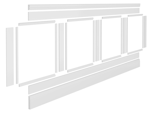 Exploded view of our MDF Wall Panelling Kit including all options