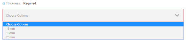 Thickness Option Selections