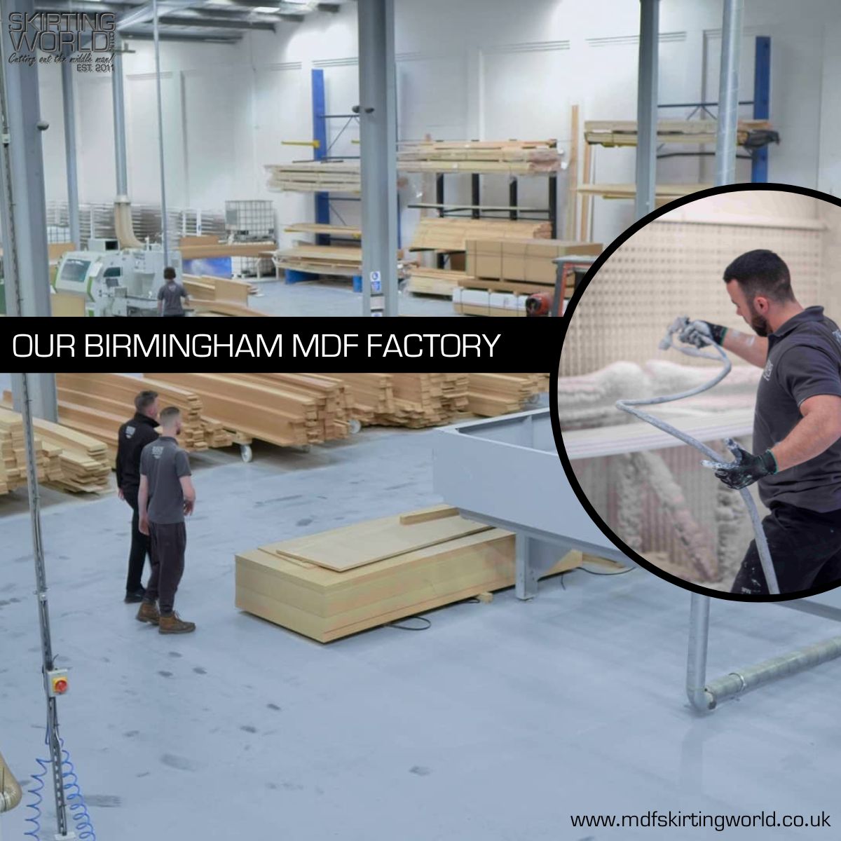 Woodworkers priming MDF in MDF Factory